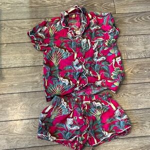 Women’s Tropical Print Short Pajama Set - Hot Pink